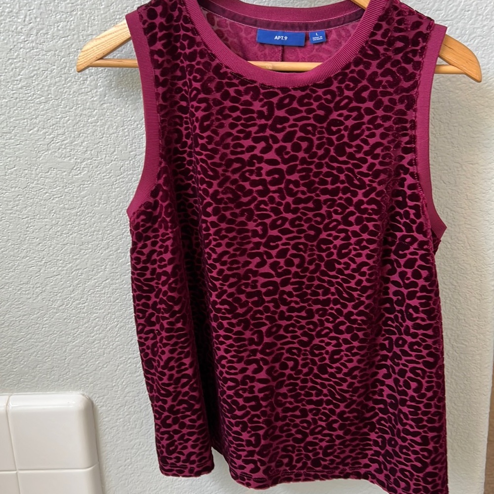 Apt. 9 Sleeveless Tank Top Leopard Animal Print Burgundy L